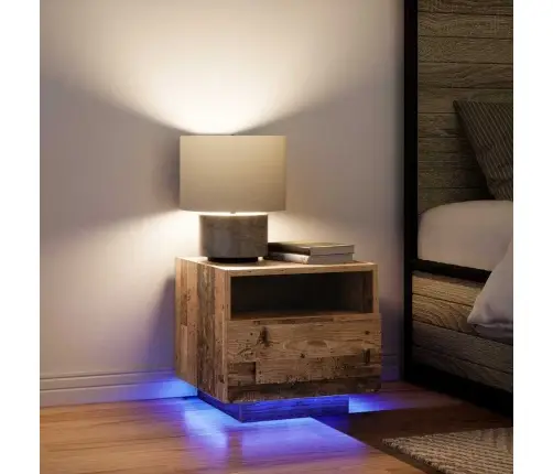 Naktsgaldiņi Ar Led Gaismām 2 Gab. Vecs Koks 40X39X37 Cm Vidaxl
