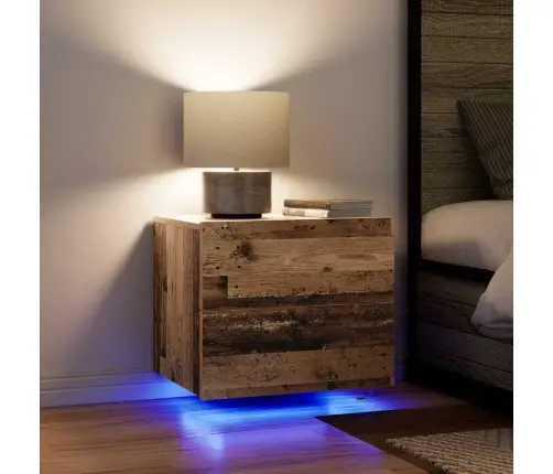 Naktsgaldiņš Ar Led, Pie Sienas Montējams, Vecs Koks 50X39X41 Cm Vidaxl