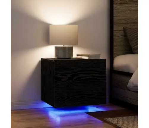 Naktsgaldiņi Ar Led Gaismām Pie Sienas 2 Gabali Melns Ozols Vidaxl