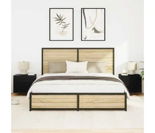 Naktsgaldiņi Ar Led Gaismām Pie Sienas 2 Gabali Melns Ozols Vidaxl