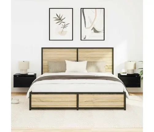 Naktsgaldiņi Ar Led Gaismām 2 Gab. Pieskrūvējami Melnā Ozola Krāsā Vidaxl