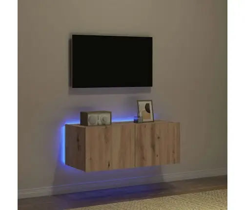 Tv Sienas Skapis Ar Led Apgaismojumu Artisan Oak 80X35X31 Cm Vidaxl