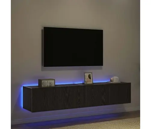 Tv Sienas Skapīši Ar Led Gaismām 2 Gabali Melns Ozols 80X35X31 Cm Vidaxl