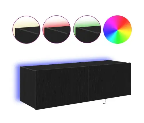 Tv Sienas Skapis Ar Led Gaismām Melnā Ozola Krāsā 100X35X31 Cm Vidaxl