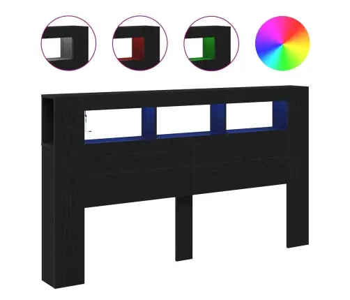 Uzglabāšanas Galvas Balsts Ar Led Gaismām Melna Ozola 180X18,5X103,5 Cm Vidaxl