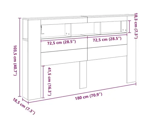 Led Galvūgalis Su Lentyna Juodas Ąžuolas 180 X 18,5 X 103,5 Cm