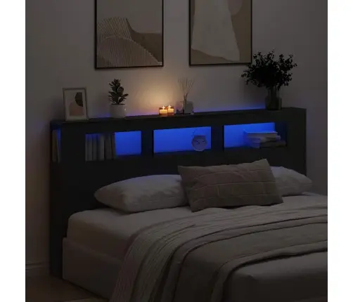 Gultas Galva Ar Led Apgaismojumu Melnā Ozolkoka Krāsā 200X18,5X103,5 Cm Vidaxl