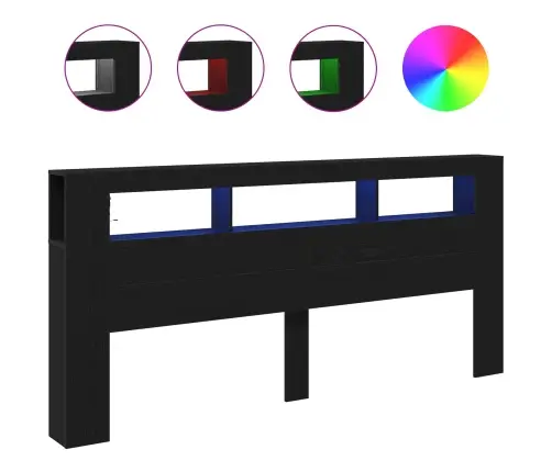 Uzglabāšanas Galvas Balsts Ar Led Gaismām Melnā Ozola Krāsā 220X18,5X103,5 Cm Vidaxl