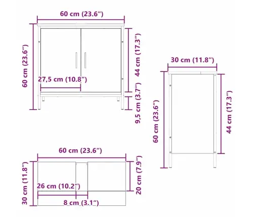 Vannasistabas Izlietnes Skapītis Melns Ozols 60X30X60 Cm Inženierijas Koks Vidaxl