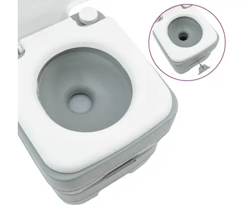 Kempinga Tualete Pelēks Korpuss + Balts Vāks Vidaxl