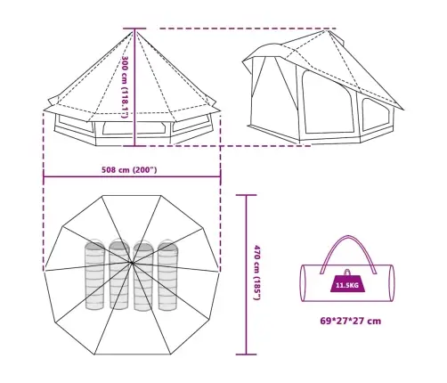 Ģimenes Telts Tipi Zila 10 Cilvēku Ūdensizturīga Vidaxl
