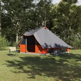 Tipi Telts Ar Jumtu Pelēka Un Oranža 358 X 296 X 258 Cm Tafta Vidaxl
