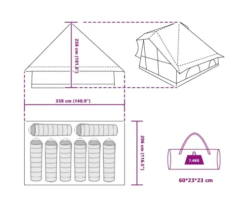 Ģimenes Telts Tipi Pelēka Un Oranža 8-Cilvēku Ūdensizturīga Vidaxl