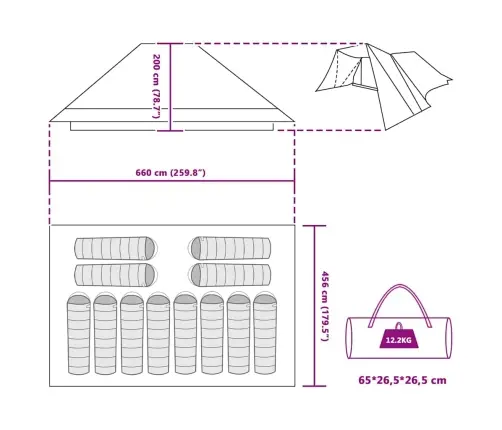 Ģimenes Telts Ar Paplašinātu Pārklāju Pelēkā Un Oranžā Krāsā, Ūdensnecaurlaidīga, 12 Personām Vidaxl