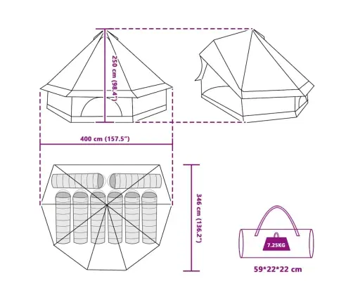 Ģimenes Telts Tipi Zaļā 8 Cilvēkiem Ūdensnecaurlaidīga Vidaxl