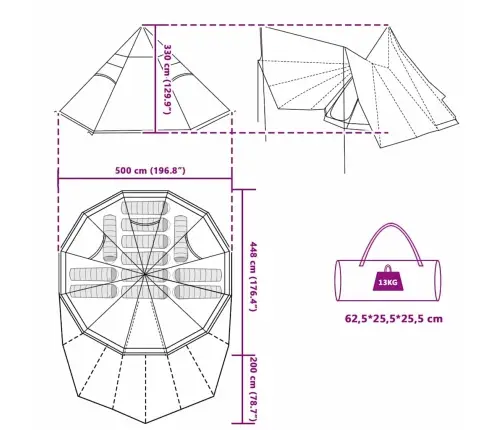 Ģimenes Telts Tipi Zils 12-Cilvēku Ūdensnecaurlaidīga Vidaxl