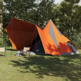 Ģimenes Tipi Telts Ar Jumtu Pelēka Un Oranža 510 X 690 X 330 Cm Vidaxl