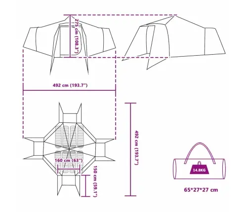 Telts Ar Jumtu Pelēka Un Oranža 492 X 492 X 275 Cm Poliesters Vidaxl