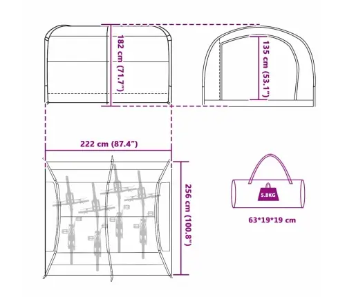 Velosipēdu Uzglabāšanas Telts Ar Jumtu Zila 256 X 222 X 182 Cm Vidaxl