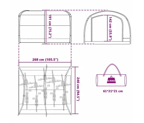 Palapinė Su Stogu Žalia 268 X 240 X 191 Cm Poliesteris