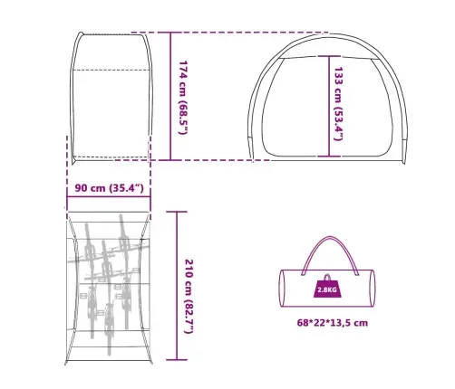 Aizmugures Uzglabāšanas Telts Ar Jumtu Zaļa 210 X 90 X 174 Cm Vidaxl