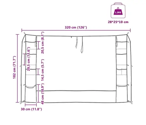 Karājošais Telts Organizators Pelēka 320 X 182 Cm Vidaxl