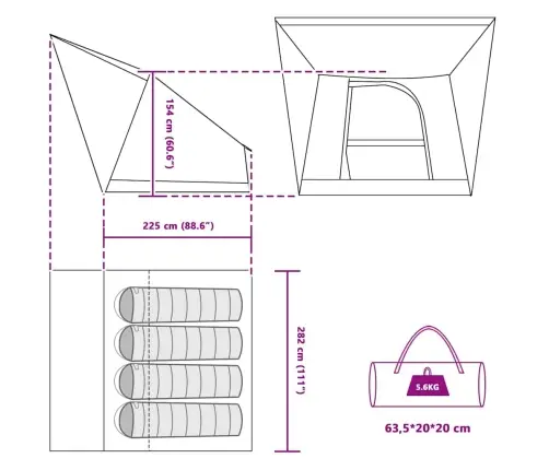 Telts Zila 282 X 225 X 154 Cm Vidaxl