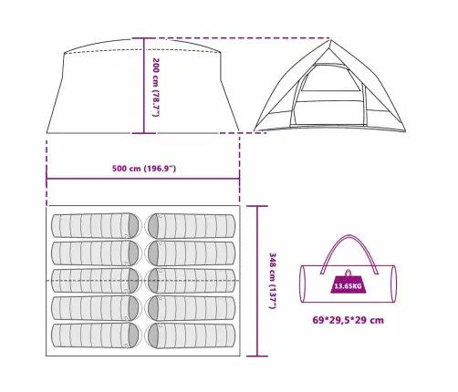 Tunela Telts 500 X 348 X 200 Cm Vidaxl