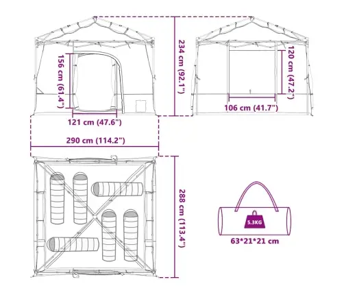 Vidinė Palapinė Su Stogu Mėlyna 290 X 288 X 234 Cm Tafta