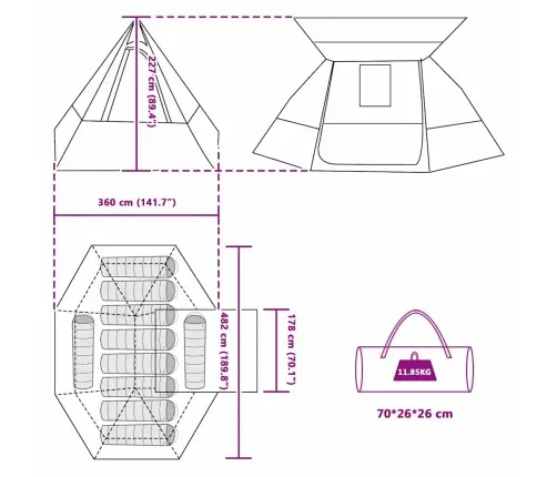 Telts Pelēka Ar Oranžu 482 X 360 X 227 Cm Vidaxl