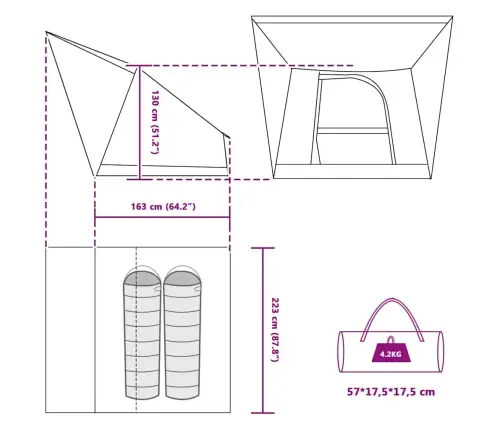 Kempingo Palapinė Su Stogu Žalia 223 X 163 X 130 Cm Tafta