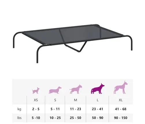 Paaugstināta Suņu Gulta Melna 130X80X20 Cm Tekstilēns Tērauds Vidaxl