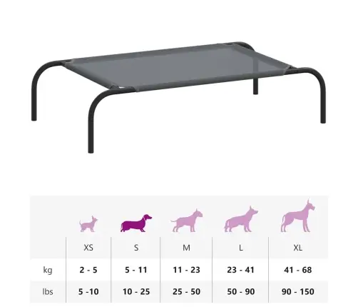Paaugstināta Suņu Gulta Pelēka 90X50X20 Cm Tekstilēns Tērauds Vidaxl