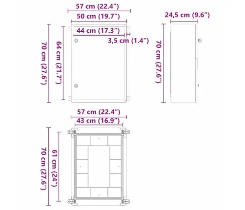 Kontroles Skapītis Ip65 Ūdensizturīgs Pelēks 50X24,5X70 Cm Abs Plastmasa Vidaxl
