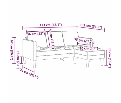 3-Sēdekļu L Formas Dīvāns Bordo 160 Cm Audums Vidaxl