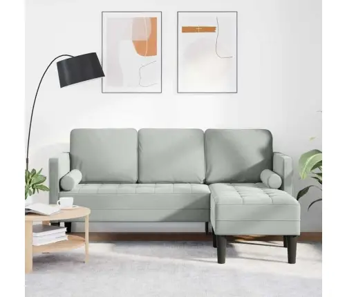 3-Vietīgs Dīvāns Ar Čašu L Veidīgs Gaiši Pelēks 160 Cm Samts Vidaxl