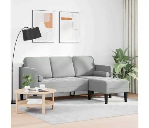 3-Vietīgs Dīvāns Ar Čašu L Veidīgs Gaiši Pelēks 160 Cm Samts Vidaxl