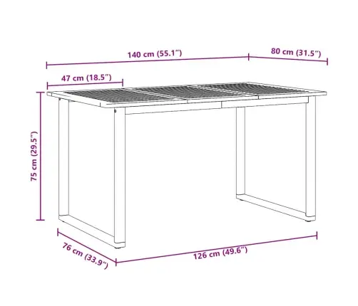 Āra Ēdamgaldu Pelēks 140X80X75 Cm Tērauds Un Masīvkoks Akācija Vidaxl