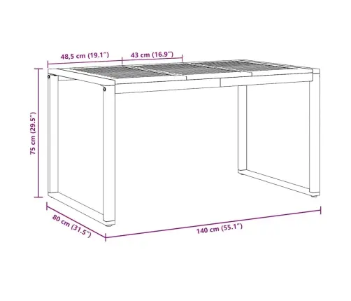 Āra Ēdamgalds Pelēks 140X80X75 Cm Tērauds Un Solidā Koksne Akācija Vidaxl