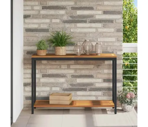 Āra Galds Dabisks & Melns 35X110X75 Cm Masīvkoks Un Tērauds Vidaxl