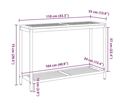 Āra Galds Dabisks & Melns 35X110X75 Cm Masīvkoks Un Tērauds Vidaxl