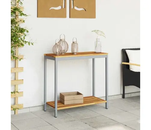 Āra Galds Dabisks Un Pelēks 35X80X75 Cm Cieta Koka Un Tērauda Vidaxl