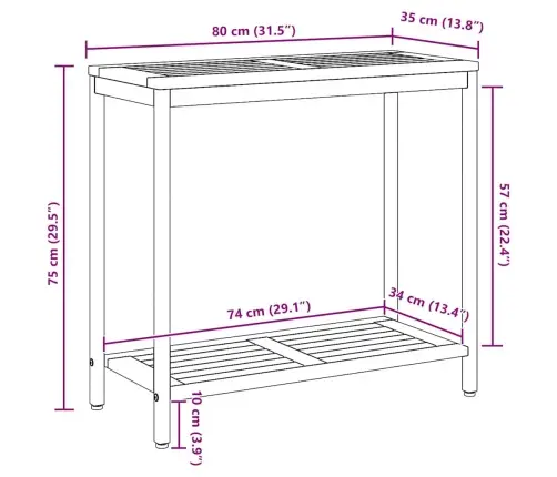 Āra Galds Dabisks Un Pelēks 35X80X75 Cm Cieta Koka Un Tērauda Vidaxl