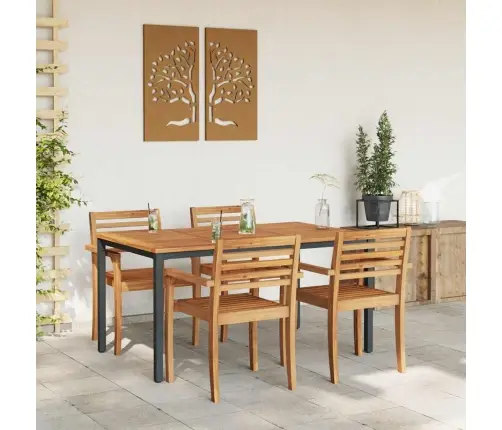 Dārza Galds 150X90X75 Cm Solid Akācijas Koks Un Metāls Vidaxl