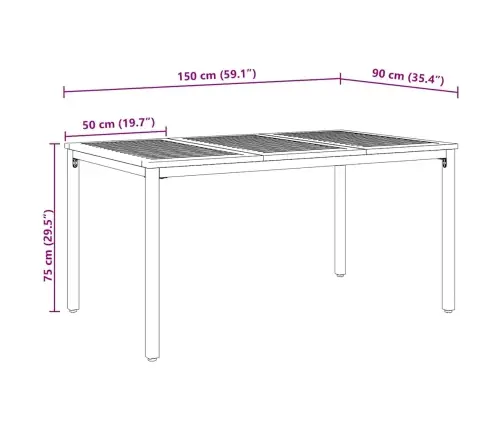 Dārza Galds 150X90X75 Cm Solid Akācijas Koks Un Metāls Vidaxl