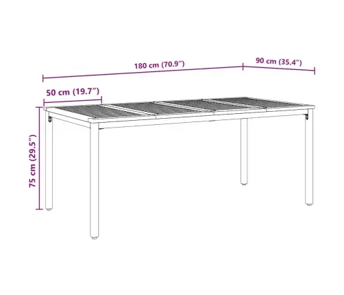 Dārza Galds 180X90X75 Cm No Masīvkoka Akācijas Un Metāla Vidaxl