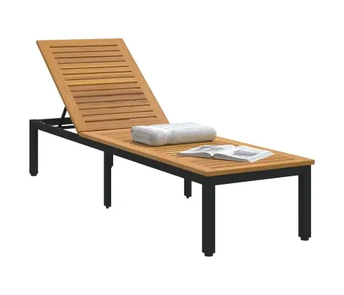 Sauļošanās Krēsl Melns 200X55X35 Cm Cieta Koksne Akācija Vidaxl