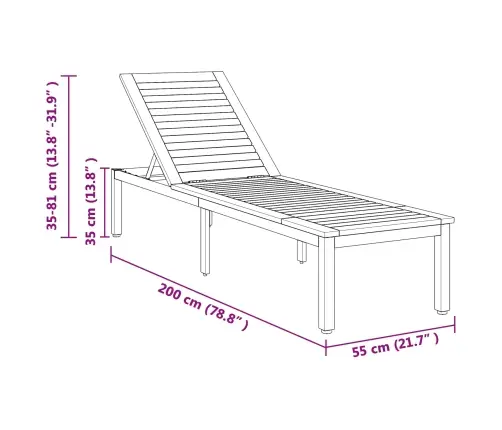 Sauļošanās Krēsl Melns 200X55X35 Cm Cieta Koksne Akācija Vidaxl