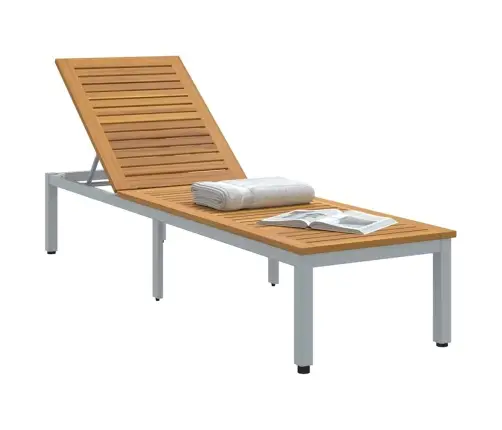Sauļošanās Krēsls Pelēks 200X55X35 Cm Masīvs Koks Akācija Vidaxl