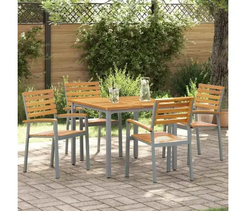 Dārza Krēsli 4 Gabali, Pelēki, Izturīgas Akācijas Koka Un Tērauda Vidaxl